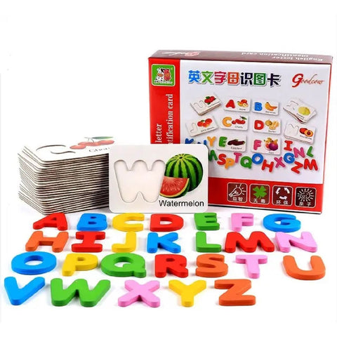 Wooden Alphabet Puzzles with Fruits and Vegetable Card for Kids
