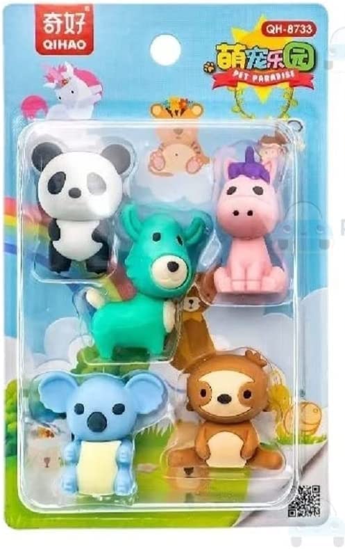 Fancy 3D Pet Paradise Cute Animals Shape Rubber Pencil Erasers for Kids, Birthday Return Gifts