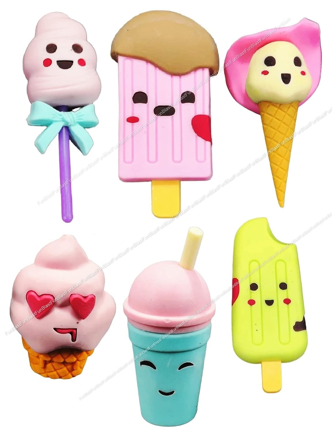 Ice-Cream Theme Erasers Set for Kids, Eraser for Kids Eraser Set for Return Gift, Stationary Set for Kids (6 Pcs)