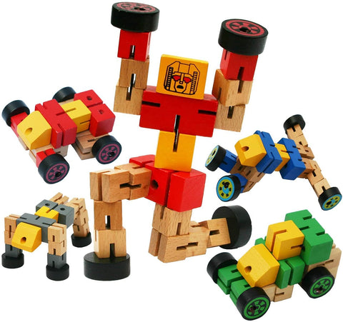 Wooden Twist Puzzle Distortion Robot Toy Handmade For Kids Multicolor  