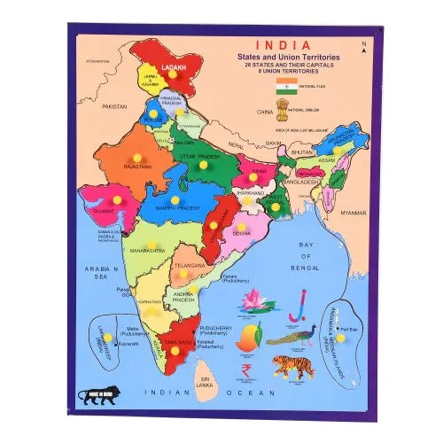 Wooden India Map Learning Educational Peg Board for Kids
